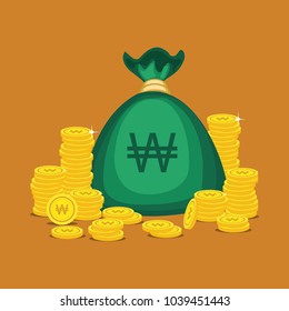Won Gold coin Stack. Financial growth concept with golden coin won.