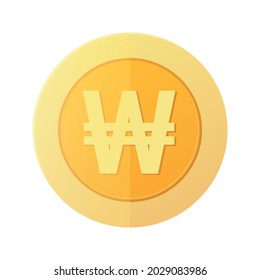 WON Gold Coins. South Korean And North Korean Money symbol. Won Currency Sign. Flat 3D Design Coins. Vector illustration.
