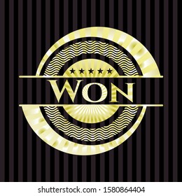 Won golden badge or emblem. Vector Illustration. Detailed.