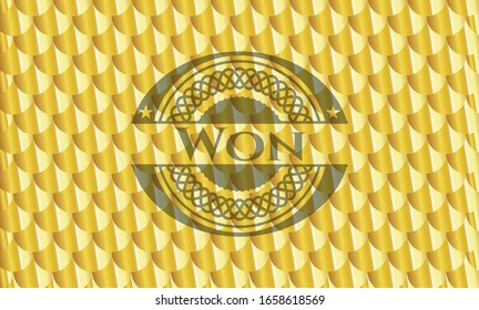 Won golden emblem or badge. Scales pattern. Vector Illustration. Detailed.