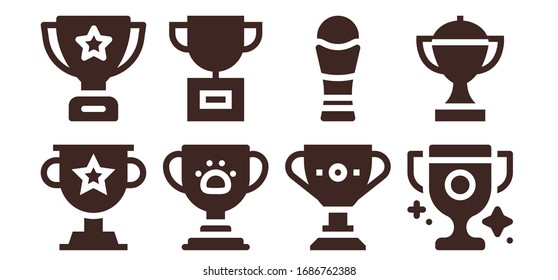 won icon set. 8 filled won icons.  Simple modern icons such as: Trophy