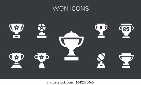 won icon set. 9 filled won icons. Included Trophy icons