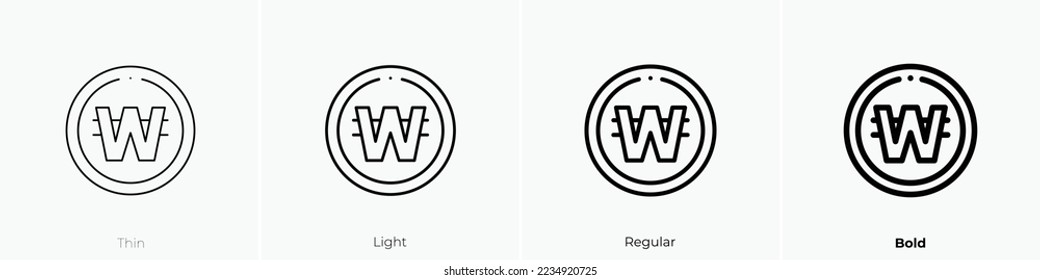 won icon. Thin, Light Regular And Bold style design isolated on white background