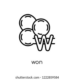 Won icon. Trendy modern flat linear vector Won icon on white background from thin line Cryptocurrency economy and finance collection, editable outline stroke vector illustration
