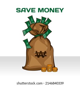 Won money bag with coin