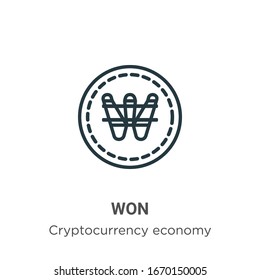 Won outline vector icon. Thin line black won icon, flat vector simple element illustration from editable cryptocurrency economy and finance concept isolated stroke on white background