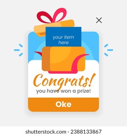 ganó un mensaje emergente de premio con un vector de diseño plano de ilustración de plantilla de caja de regalo. elemento gráfico simple y moderno para la página de inicio ui