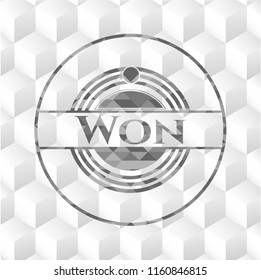 Won realistic grey emblem with cube white background