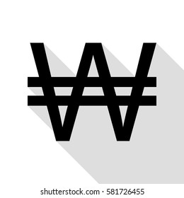 Won sign. Black icon with flat style shadow path.