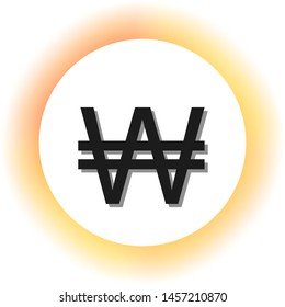Won sign. Dark icon with shadow on the glowing circle button. Illustration.