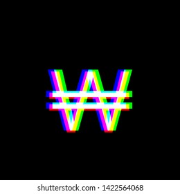 Won sign. Red, green and blue unfocused contour icon at black background. Illustration.
