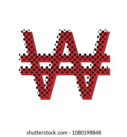 Won sign. Vector. Brown icon with shifted black circle pattern as duplicate at white background. Isolated.