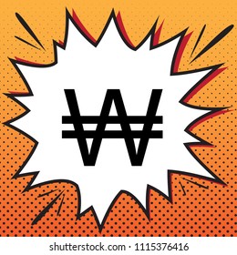 Won sign. Vector. Comics style icon on pop-art background.