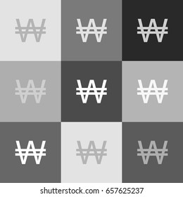 Won sign. Vector. Grayscale version of Popart-style icon.