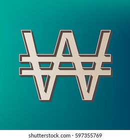 Won sign. Vector. Icon printed at 3d on sea color background.