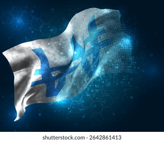Won, vector 3d flag virtual triangular polygons on a blue background