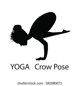 Wonam doing yoga. Silhouettes of yoga positions on white background. Stretching  figures isolated. Pose for relaxation and meditation. Shapes of slime girl practicing crow pose