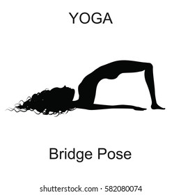 Wonam doing yoga. Silhouettes of yoga positions on white background. Stretching  figures isolated. Pose for relaxation and meditation. Shapes of slime girl practicing bridge pose