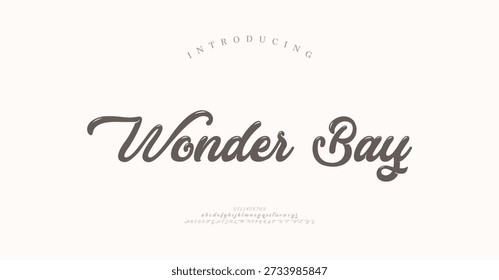 Wonder Bay, Script alfabeto letras fonte logotipo. Tipografia de luxo clássico lettering serif italic fontes decorativo casamento vintage retro logos. ilustração vetorial
