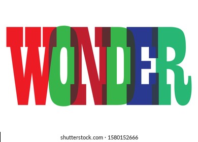 Wonder colourfull lettering typographic vector design of word Wonder inspirational qoute on white background