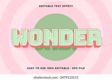 wonder Editable text effect 3d Trendy Cartoon template style vintage vector