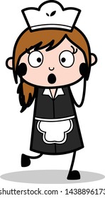 Wonder Expression - Retro Cartoon Waitress Female Chef Vector Illustration