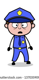 Wonder Expression - Retro Cop Policeman Vector Illustration