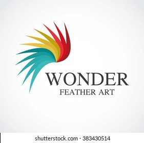 Wonder feather art of colorful curve abstract vector and logo design or template rainbow wing business icon of company identity symbol concept