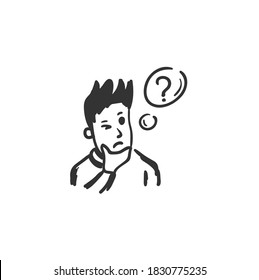 Wonder feeling icon. Wondered man. Outline sketch drawing. Human emotions and feelings concept. Confusing, surprise or curious expression. Isolated vector illustration