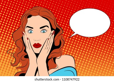 Wonder girl with ginger haired woman. Vector pop art illustration