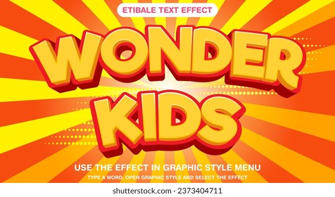 Maravilla niños efecto de texto editable estilo caricatura vectores premium
