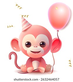 Mono Maravilla en rosa con un globo en la pata