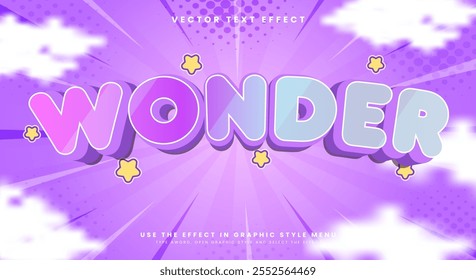 Modelo de efeito de texto editável 3d estilo Wonder Rainbow com fundo nublado