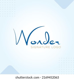 Wonder Signature Script modern creative premium logo design vector template