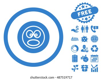 Wonder Smile icon with free bonus elements. Vector illustration style is flat iconic symbols, cobalt color, white background.
