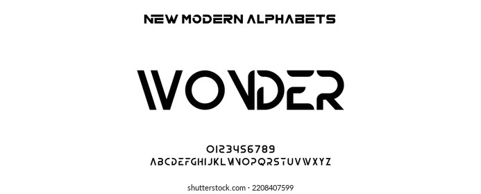 WONDER Sports minimal tech font letter set. Luxury vector typeface for company. Modern gaming fonts logo design.