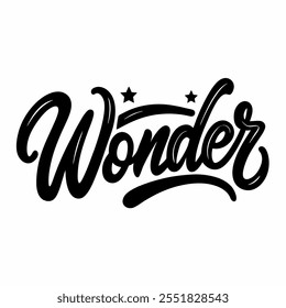 wonder text lettering black handwriting vector icon on white background