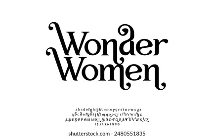 Wonder Women Elegant Font Uppercase Lowercase and Number. Classic Lettering Minimal Fashion Designs. Typography modern serif fonts regular decorative vintage concept. vector illustration