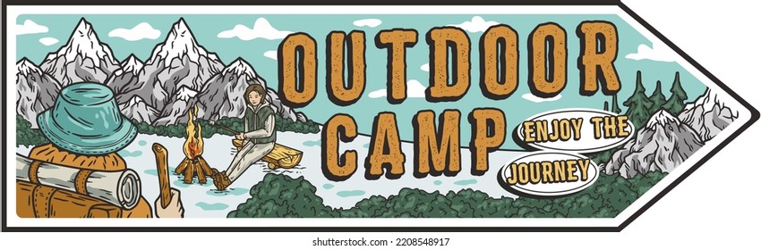 Wonderer or backpack traveler nature explorer man. Outdoor adventres and activities. Winter camping poster or print