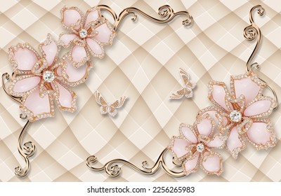a wonderful 3d wallpaper contains a flowers and butterfly 