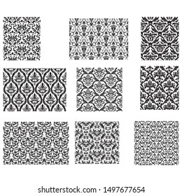 Wonderful Abstract black and white various seamless patterns set, vector