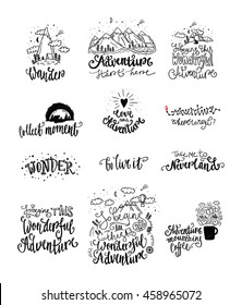 Wonderful adventure lettering. Hand drawn lettering and illustration. Vector art. Travel and adventure concept. Adventure quote. Adventure and travel illustration.