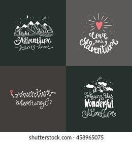 Wonderful adventure lettering. Hand drawn lettering and illustration. Vector art. Travel and adventure concept. Adventure quote. Adventure and travel illustration.