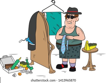wonderful artwork of a man standing man . getting ready for office