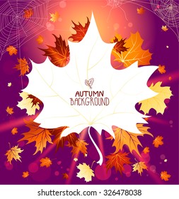 Wonderful autumn leaves with falling autumn leaves. Design for background, card, banner, leaflet and so on.