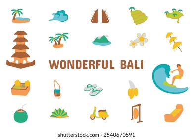 Wonderful Bali Flat Vector Illustration Icon Sticker Set Design Materials