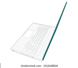 wonderful birds eye back side perspective angle artwork of Modern laptop. keyboard visible.