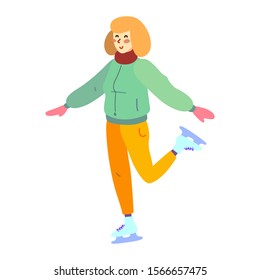 Wonderful blonde woman ice skating