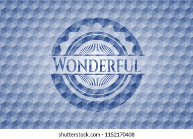 Wonderful blue badge with geometric pattern background.