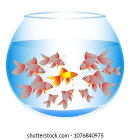 A wonderful concept of fish in an aquarium with an ounce of one against all